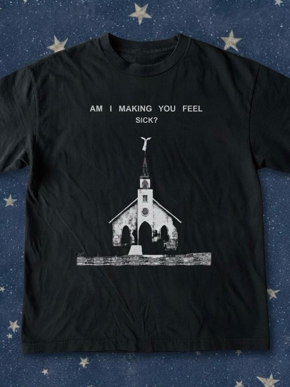 Men's Black Short-Sleeve Graphic Tee with Church Illustration